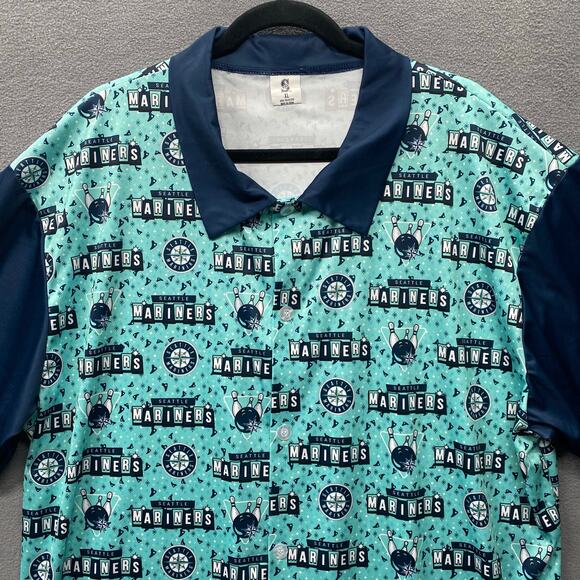 Seattle Mariners Button Down Short Sleeve Bowling Day Promo Shirt Mens XL Blue - Picture 5 of 11